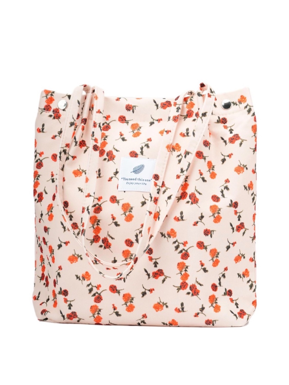 Floral Canvas Tote Bag - Pink